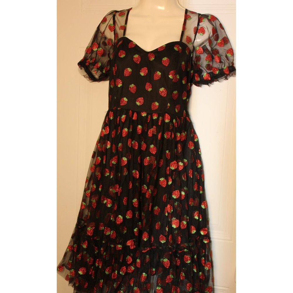 Hot Topic Strawberry Mesh Dress Indie Fairycore Tulle Y2K Ethereal Glitter SZ Sm - Picture 13 of 13
